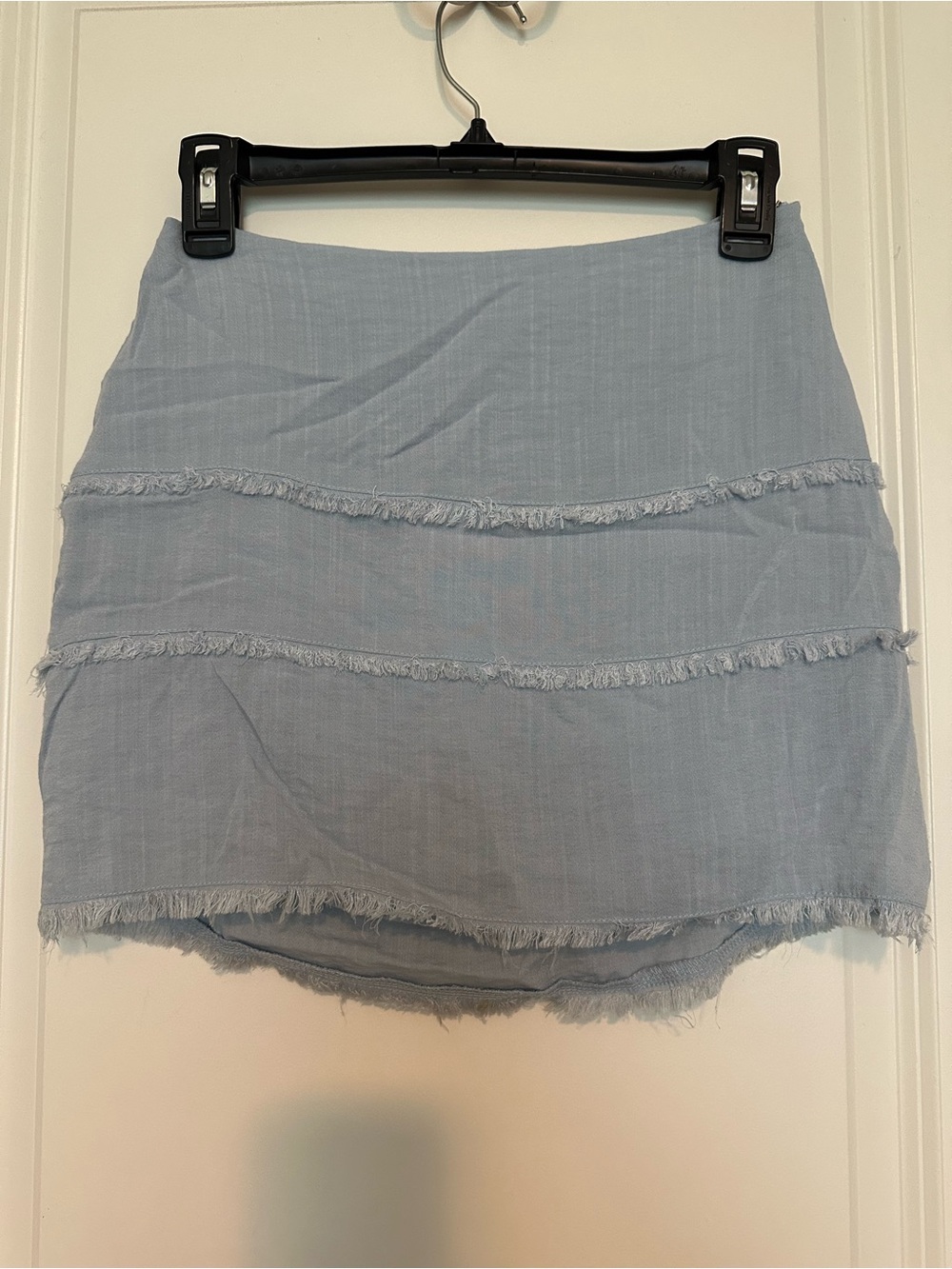 Light Blue Frayed Tier Mini Skirt